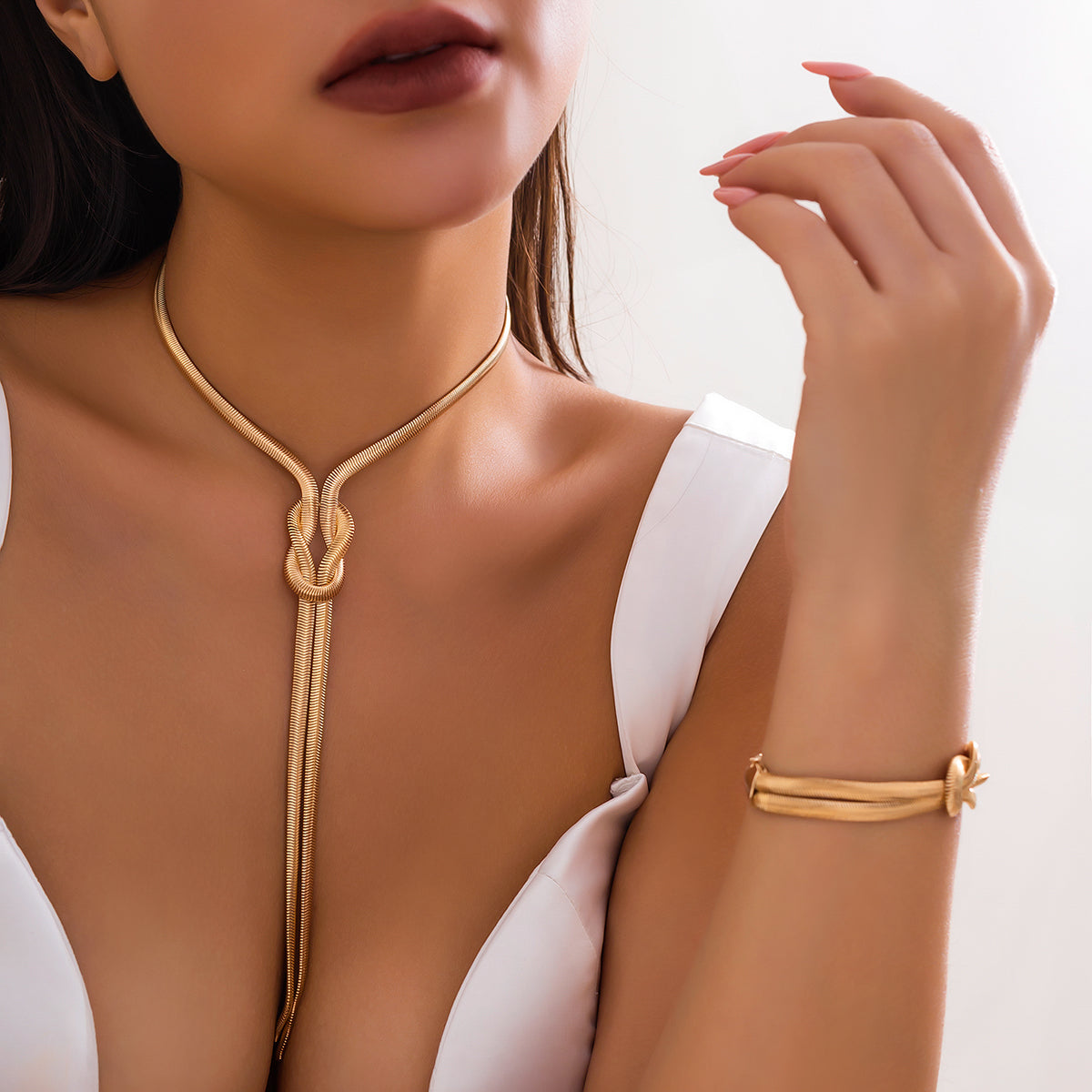 2-Piece Snake Chain Jewelry Set – Necklace & Bracelet for Women
