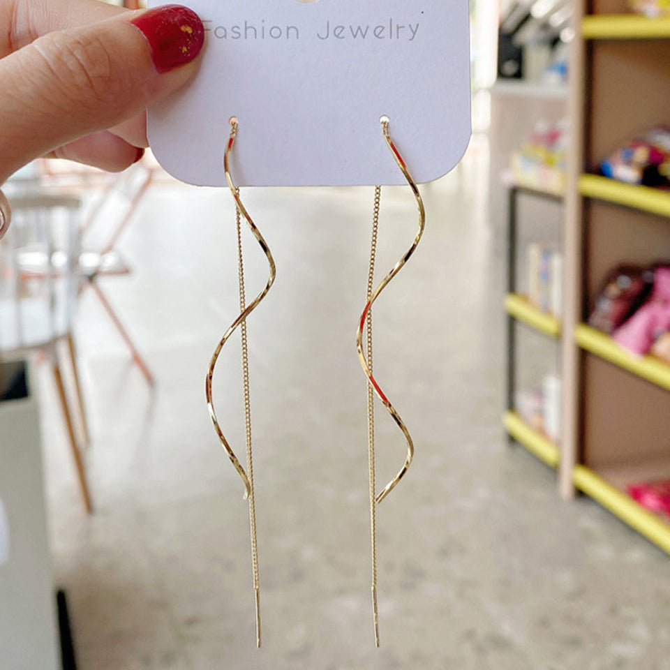 Korean Tassel Threader Earrings – Elegant Long Chain Jewelry for Women