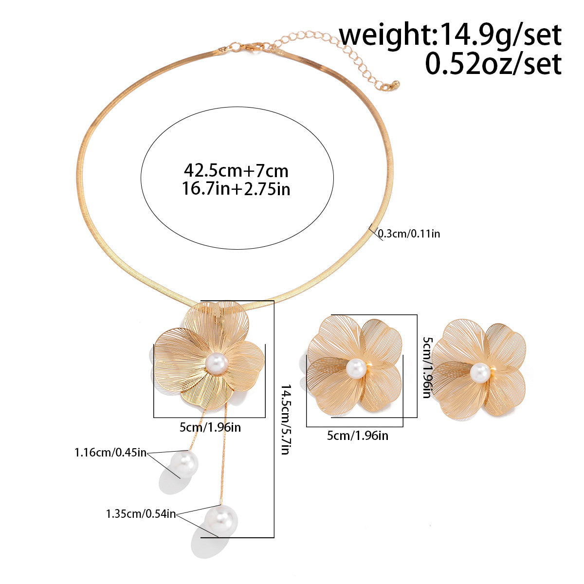 Romantic Pearl Flower Jewelry Set – Choker Necklace & Stud Earrings